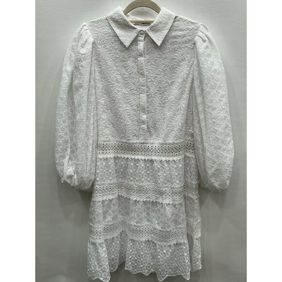 NWT Alice + Olivia‎ Womens White Embroidered Blakesley Jacquard Mini Dress Sz 10 - Picture 2 of 16
